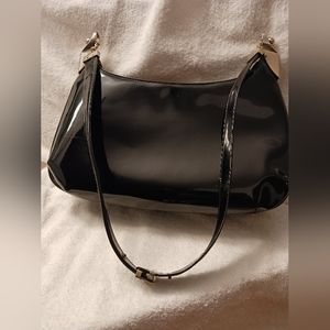 Vintage Black Korettalak Patent Leather Bag with shoulder strap.